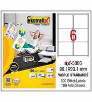Ekstrafix A4 Lazer Etiket 9,91cmX9,31cm 100 sayfa 600 etiket