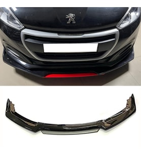 Peugeot 208 Gri Renkli Şeritli Dilli Ön Lip 4 Prç Parlak Siyah ABS