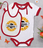 BK Kids Sunshine Tasarımlı Kırmızı Bebek Body Zıbın ve Mama Önlüğü Hediye Seti-1
