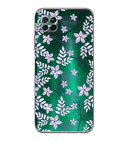 Huawei P40 Lite  Kamera korumalı Kapak Floral Lila Tasarımlı  Şeffaf Kılıf