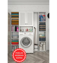 Kenzlife membran çamaşır makinesi dolabı veronikamega byzbyz panjur 180*156*20 mebran kapak suntalam gövde arkalıksız raflı (Beyaz-Gri)