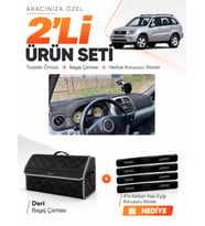 TOYOTA RAV4 (2000-2005) Uyumlu Torpido Örtüsü + Deri Bagaj Çantası + Sticker Seti - Siyah Gri