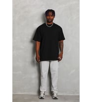 Erkek Düz Yazlık Kısa Kol Tişört Bisiklet Yaka Oversize T-Shirt - Siyah
