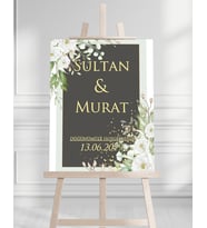 Söz Nişan Düğün İçin 50x70 Karşılama Panosu - Altın Çiçek Tasarımlı 003