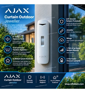 Ajax Curtain Outdoor Mini Jeweller Kablosuz Perde Tipi Hareket Dedektörü Beyaz