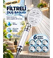 6 Sprey Modlu Filtreli Duş Başlığı Büyük Su Paneli Silikon Nozullu Beyaz Modern Tasarım