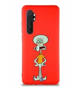 Xiaomi Mi Note 10 Lite Soft Premier Kapak Squidward Dokunaç Tasarımlı Silikon Kılıf - Kırmızı (Şeffaf)