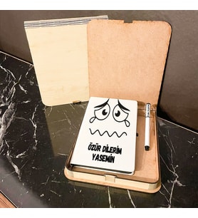 Özür Dilerim Ahşap Kutulu Defter Kalem Set