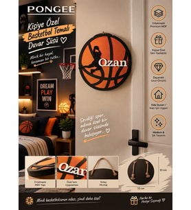 BASKETBOL Temalı İsme Özel Ahşap Duvar Ve Kapı Süsü - Lazer Kesim 3D Katmanlı Oda Levhası & Doğum Hediyesi 33x33 cm