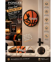 BASKETBOL Temalı İsme Özel Ahşap Duvar Ve Kapı Süsü - Lazer Kesim 3D Katmanlı Oda Levhası & Doğum Hediyesi 33x33 cm
