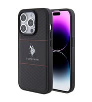 Apple iPhone 15 Pro Uyumlu Kılıf U.S. Polo Assn. Orjinal Lisanslı Deri Şeritli Logo Dizayn Kapak (Siyah)