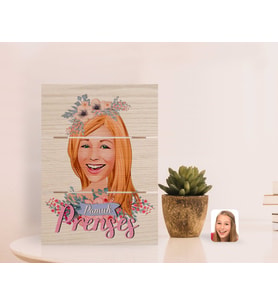 BK Gift Kişiye Özel Pamuk Prenses Karikatürlü Otantik Masaüstü Ahşap Palet Çerçeve-2 (Beyaz)