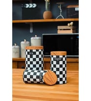Lexroo UCR HOME 3'Lü Set Metal Çay Kahve Şeker Saklama Kavanozu - Dama Desenli