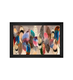 Renkli Tüyler Soyut Motifli Kanvas Tablo 80 x 110 cm Siyah Çerçeve