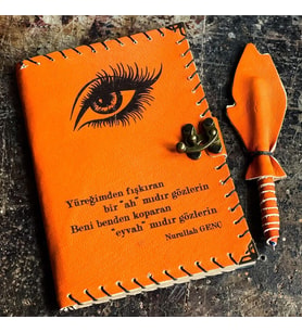 Yüreğimden Fışkıran Bir Ah Mıdır Gözlerin Deri Defter (Turuncu)