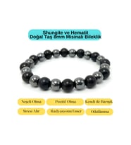 Sertifikalı Shungite ve Hematit Doğal Taş Misinalı Bileklik 8mm