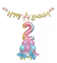 Çiçekli Unicorn 2 Yaş Gökkuşağı Balon Set