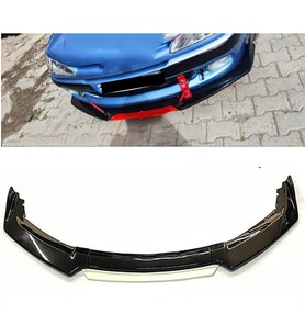 Peugeot 306 Beyaz Renkli Şeritli Dilli Ön Lip 4 Prç Parlak Siyah ABS