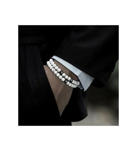 Erkek - 2 Adet Şık Tasarım Beyaz Havlit Doğal Taş Bileklik  Handmade > Cazibe Mıknatısı!