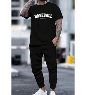 Unisex Baseball Baskılı Eşofman Takımı (Siyah)