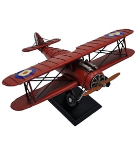 Standlı Nostaljik Kırmızı Dekoratif Savaş Uçağı Maketi - Hediyelik Metal Model