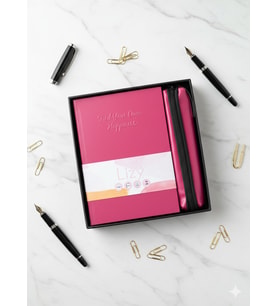 Lizy Defter & Kalemlik Hediye Seti (Çizgili, 168 Yaprak) (Pembe)