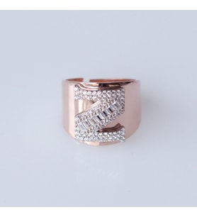 Z Harfi Baget Taşlı Rose Gold Kaplama Gümüş Yüzük