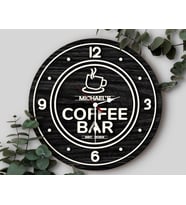 BK Gift Kafelere Özel Dekoratif Siyah Ahşap Duvar Saati 35cm-5 , Bar Duvar Saati , Cafe Duvar Saati , Özel Ahşap Saat