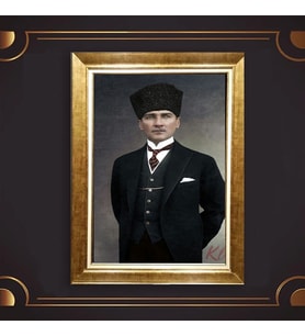 Özel Seri Paspartulu Çerçeveli Atatürk Tablo l486 (Gold)