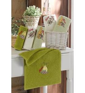 Nakışlı Olive Desenli Pamuklu 6'lı Mutfak El Havlusu Kurulama Havlusu 30 x 50