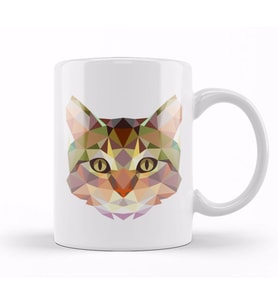 Geometric Animal Cat Kupa Bardak Porselen