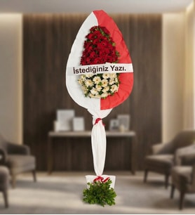 Kırmızı ve Beyaz Gerberalı Çelenk