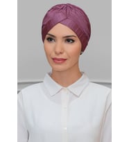 Gül Kurusu Pratik Hazır Geçmeli Tesettür Bone Fukuro Piliseli Tek Çapraz Büzgülü 1824_18