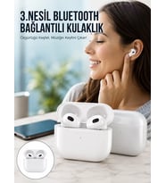 Northcity 3. Nesil Bluetooth 5.0 Beyaz Kulaklık - İOS Android Uyumlu Çağrı Cevaplama ve Çift Dokunma
