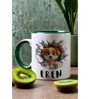 3D Yavru Köpek Hediye Kupa Bardak İsimli İsim Yazılı (Yeşil)