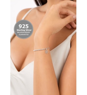 925 Ayar Gümüş Yonca Kalp Charm Mors Alfabesi Bileklik