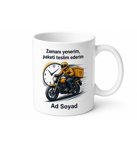 Kuryeye Hediye Paket Taşıma Motosiklet Teslimat Süresi Temalı Baskılı Kupa Bardak