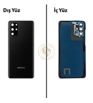 Samsung Galaxy S20 Plus Siyah Renk Lensli Arka Kapak Arka Cam Batarya Kapağı Pil Kapağı Lazer Kesim Back Cover Galaxy S20 Plus Uyumlu