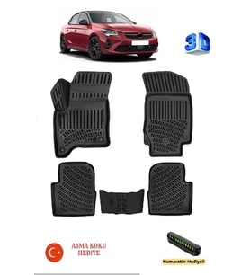 Rizline Opel Corsa F (1.2 Hybrid) 2019 Sonrası Uyumlu 3D Havuzlu Paspas ASMA KOKU VE NUMARATÖR HEDİYELİ