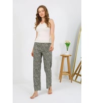 pilelistore- Kadın Penye Desenli Tek Alt Pijama Haki
