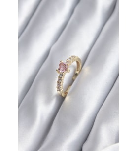 Renk Zirkon Taşlı Pembe Kristal Kalp Model Kadın Yüzük