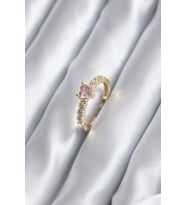 Renk Zirkon Taşlı Pembe Kristal Kalp Model Kadın Yüzük