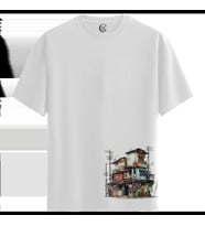 Urban Patchwork - %100 Pamuklu Kadın Beyaz Tişört - Premium Quality (Siyah - Beyaz)