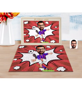 BK Gift Kişiye Özel Bordo Mavi Futbolcu Karikatürlü 1000 Parça Profesyonel Puzzle-1