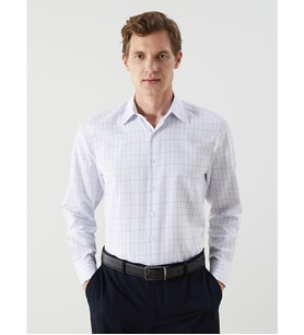 LCW BUSINESS Mavi Regular Fit Uzun Kollu Ekose Gabardin Erkek Gömlek