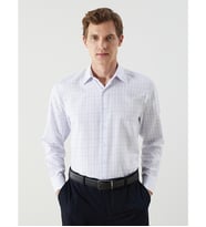 LCW BUSINESS Mavi Regular Fit Uzun Kollu Ekose Gabardin Erkek Gömlek