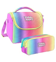 Coral High Kız Çocuk Lacivert Mavi Çizgi Desenli Thermo Beslenme Çantası ve İki  Bölmeli Kalemlik Seti