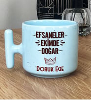 Kişiye Özel Efsaneler Ekimde Doğar Hediye Pastel T Kupa Doğum Günü Hediyesi (Mavi)