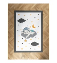 MEKTA HOME BEBEK VE ÇOCUK ODASI Sevimli Mavi Uyuyan Ayı Desenli Halı