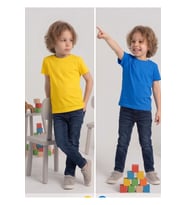Çocuk T-shirt 2'li Paket Sarı-Mavi Pamuklu Likralı Tişört